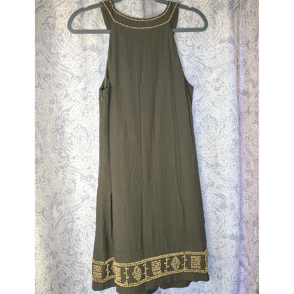 BCBG MaxAzria Wooden Beaded Sleeveless Dress Olive Green Boho Sz 4 - Picture 2 of 6